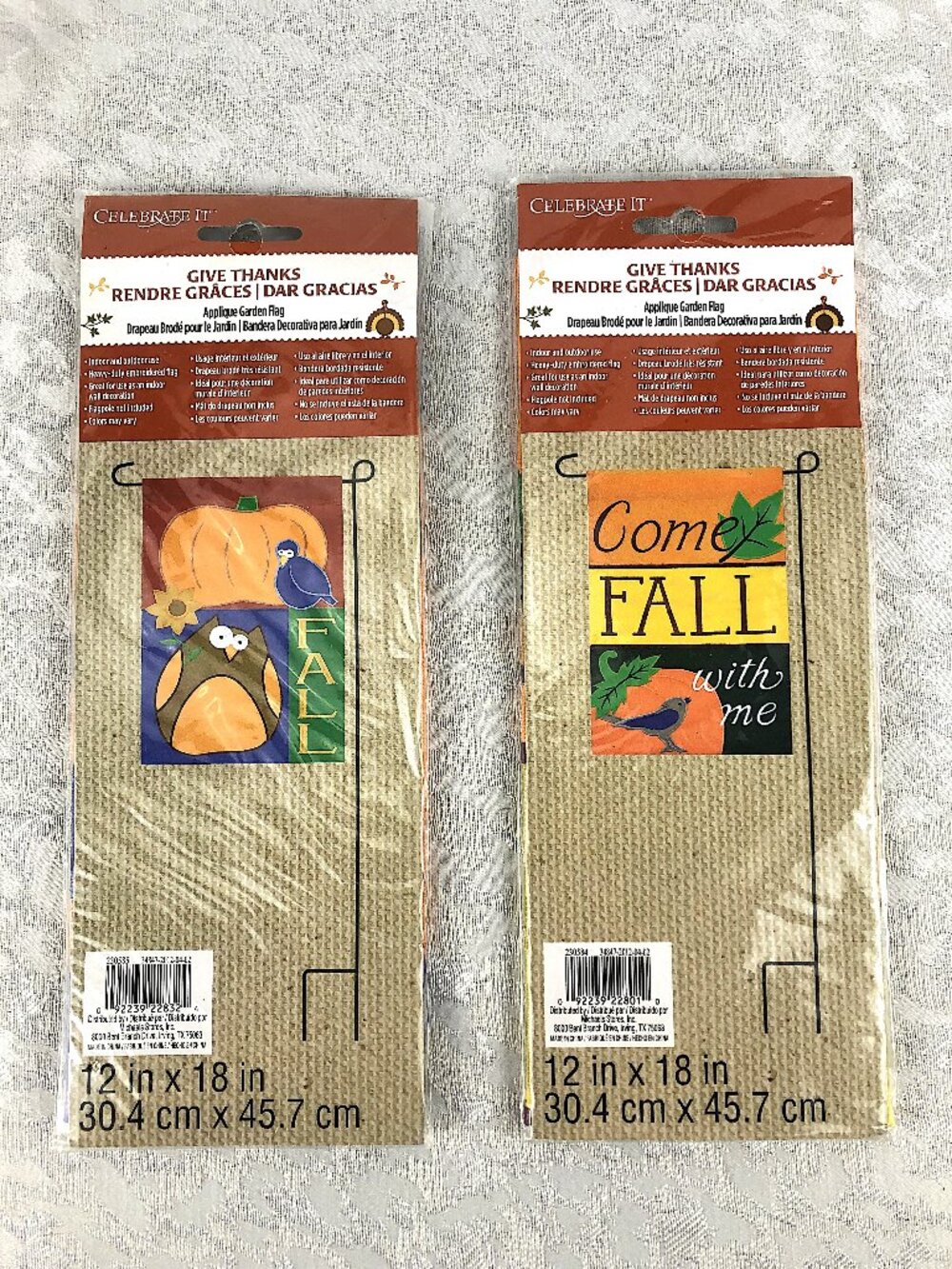 Celebrate It Give Thanks Fall Applique Garden Flags 2-Pack NWT in Original Pkgs